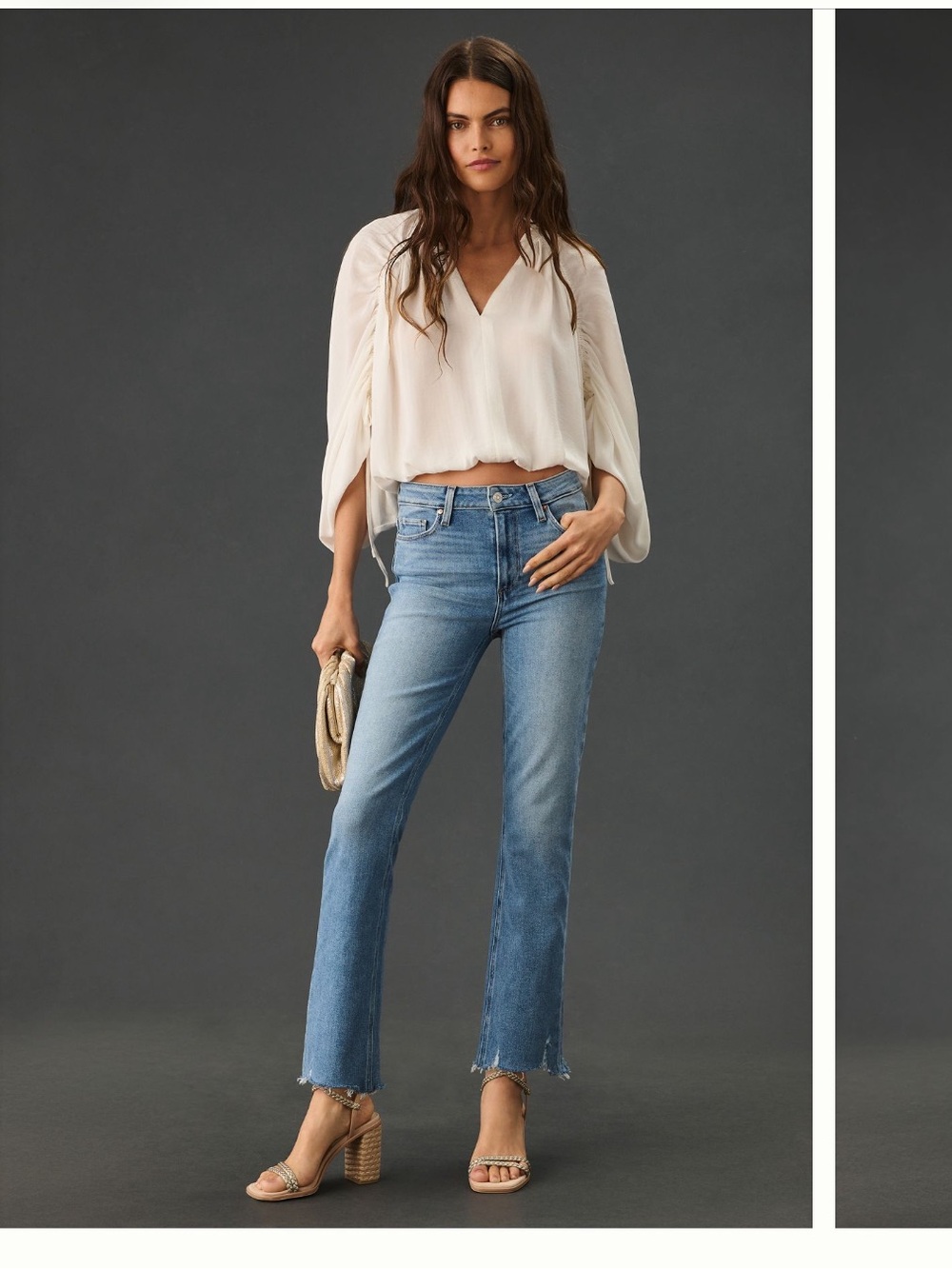 PAIGE Cindy High Rise raw hem blue denim jeans.